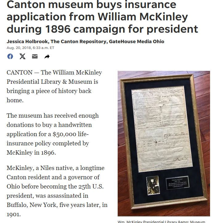 Screenshot of news reporting Canton Museum acquiring document from Signaturist-Ink