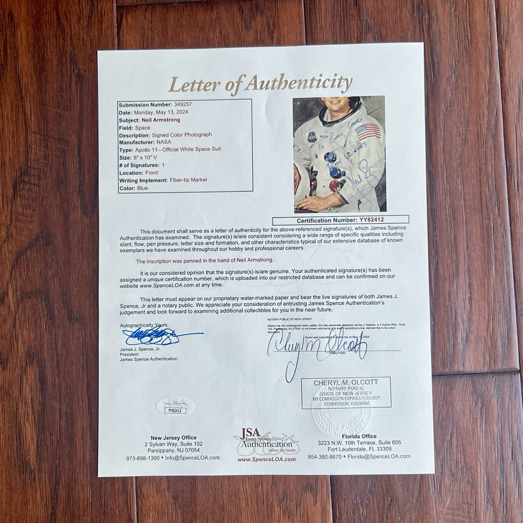 NEIL ARMSTRONG * JSA * Autograph White Space Suit Photo Signed * Apollo 11