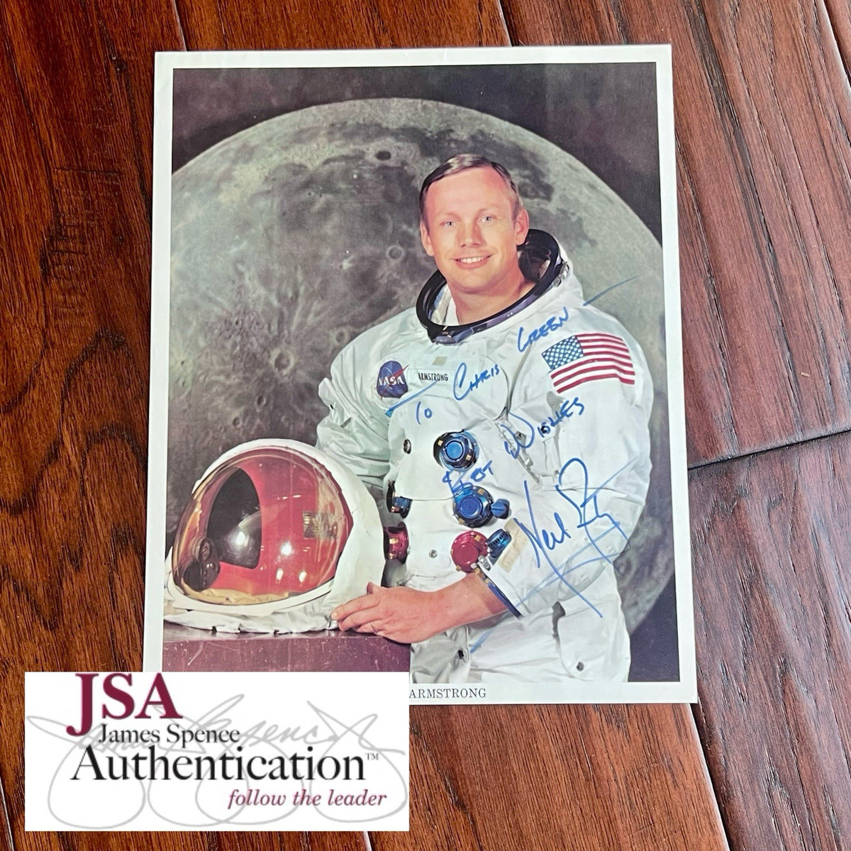NEIL ARMSTRONG * JSA * Autograph White Space Suit Photo Signed * Apollo 11
